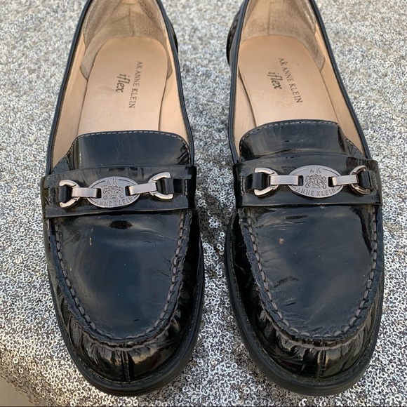 anne klein black patent loafers
